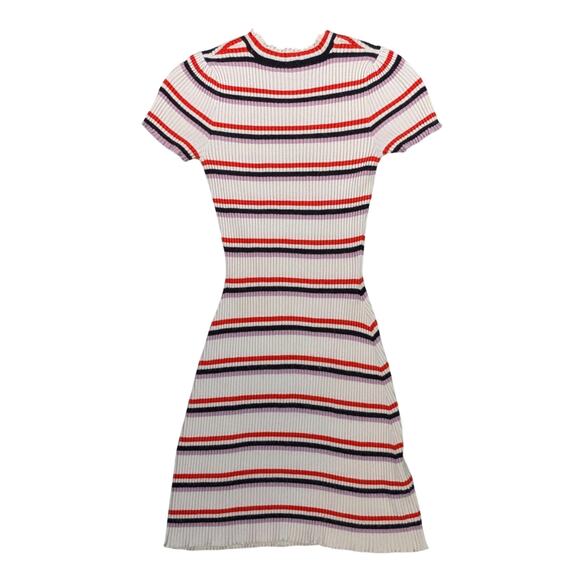 Free People Rib Knit Bodycon Dress XS White Red Black Purple Short Sleeve Fitted - Picture 3 of 15